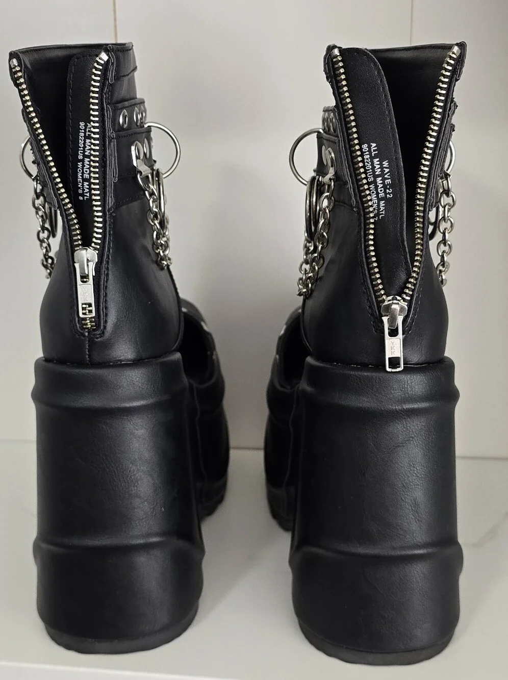 Demonia Black Chunky Platform Ankle Boots with Chains